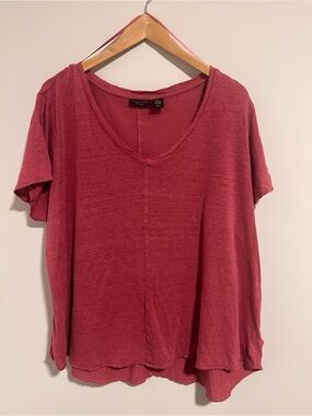 Tahari 100% Linen Pink V-Neck Tee 2X Relaxed Lightweight Summer Top